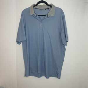 Travis Mathew Shirt Mens XL Blue Short Sleeve Polo Solid Pima Cotton Gray Collar